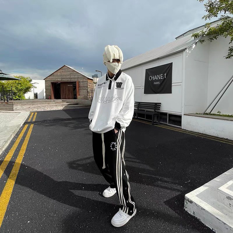 Áo Sweater Wellang Cổ Bấm Phối Viền Màu Phong Cách Hàn Quốc Trẻ Trung ĐENOFFICIAL chất liệu Nỉ bông cao cấp