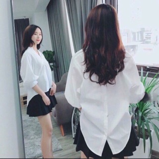 Áo sơ mi Oversize cổ V nút sau (mới)