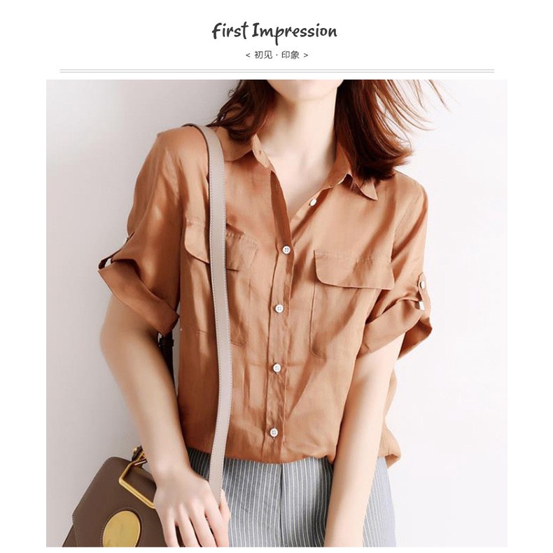 Shirt Japanese style mild luxury women's clothing 2021 summer new linen solid color single-breasted lapel shirt overalls