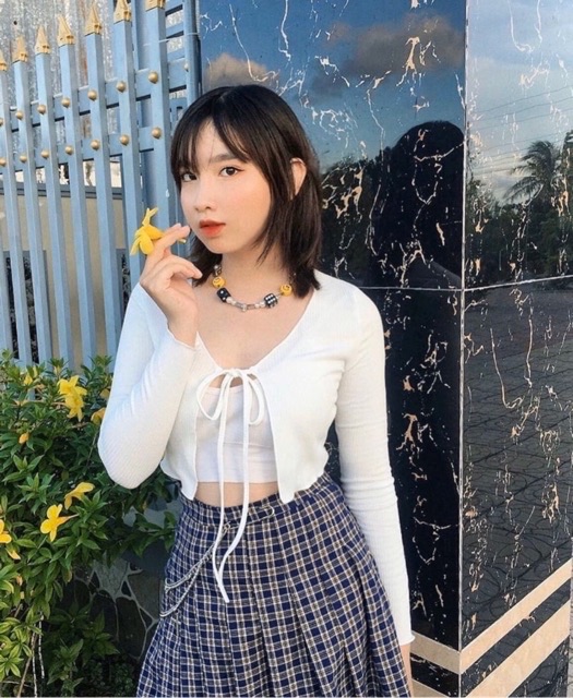 Áo khoác cardigan croptop buộc nơ chất thun gân - B5U | BigBuy360 - bigbuy360.vn