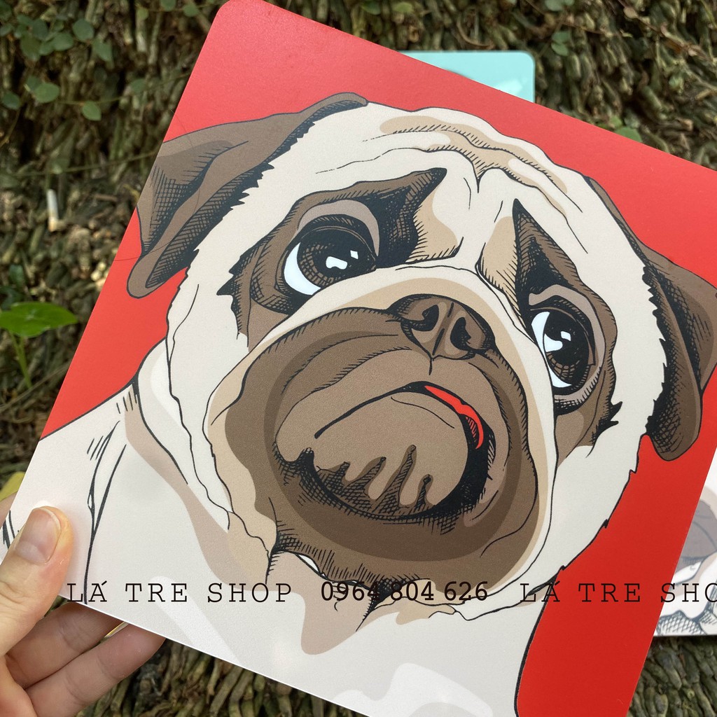 BỘ TRANH 3D Chó Pug, Mèo decor dán tường - Set 4 và 6 tranh 2029