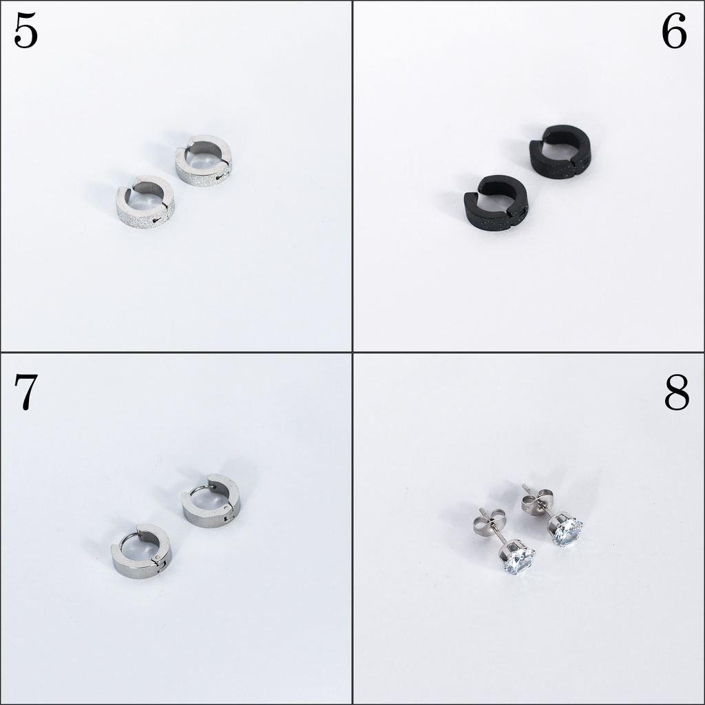 Khuyên tai nam nữ tròn Thép Titan Không Gỉ Phối Đá Nhân Tạo