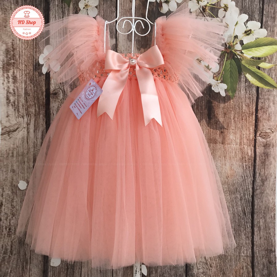 [Mã SKAMFSW175 giảm 10K đơn 50K] Váy công chúa cho bé ❤️FREESHIP❤️ Váy công chúa hồng cam cánh tiên