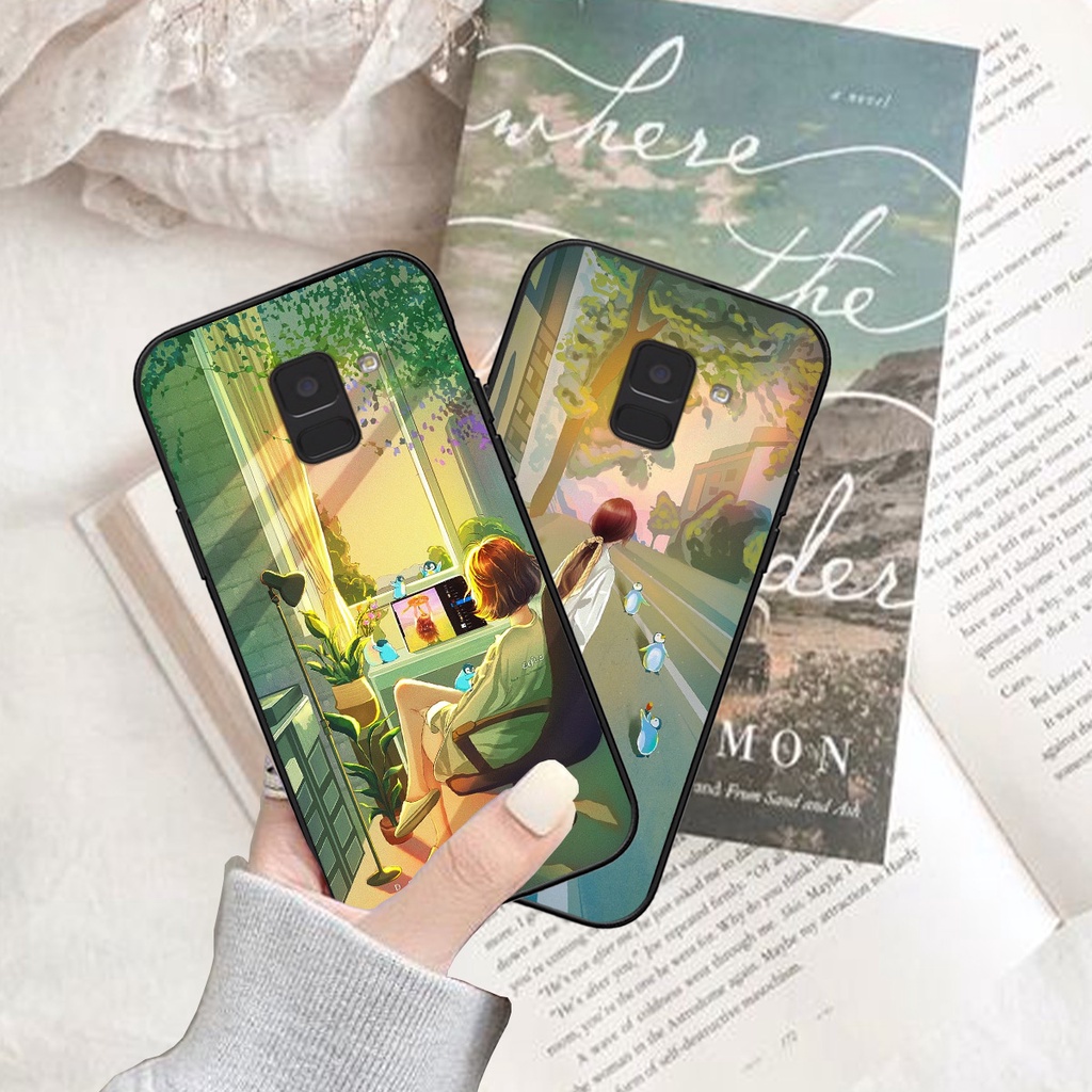 Ốp Samsung A8 2018 / A8 Plus / A8+ bộ hình cô gái và mèo cưng xinh xắn dễ thương cực đẹp