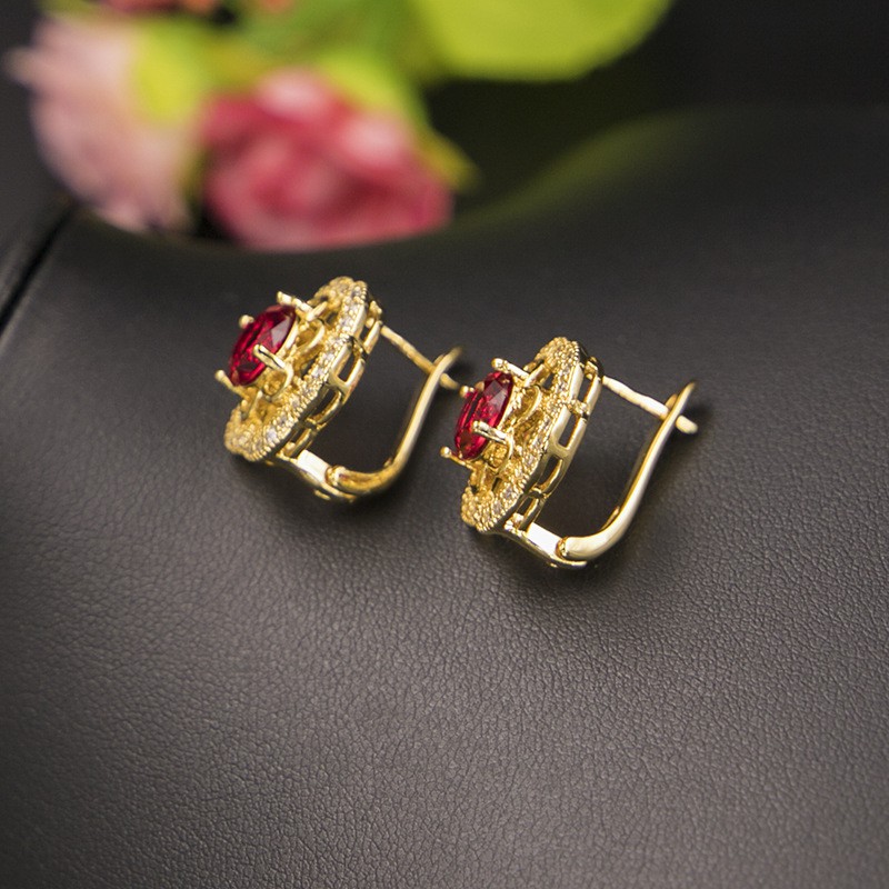 Bộ vòng cổ + Bông Tai Mạ Vàng Hồng Đính Đá Ruby Sang Trọng