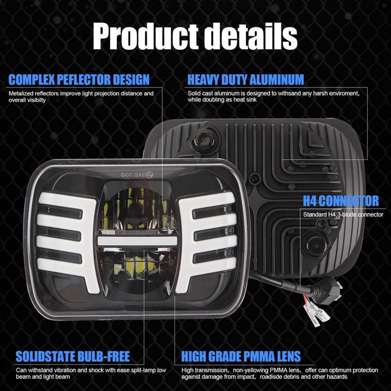Đèn Pha Led 5X7 Inch 7X6 Có Chùm Cao Thấp Cho Jeep YJ Cherokee XJ