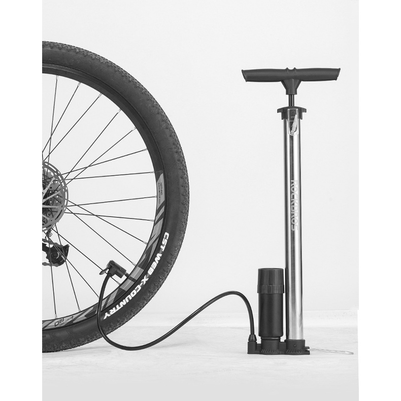 Bơm xe máy bơm hơi lốp ô tô có đồng hồ đo áp suất rockbros 160 psi ống bơm xe đạp mini chính hãng