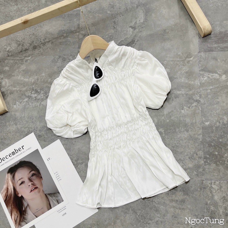 ÁO SƠ MI NỮ PEPLUM ZÚM BO CHUN EO TAY BỒNG KIỂU ĐIỆU SIÊU XINH