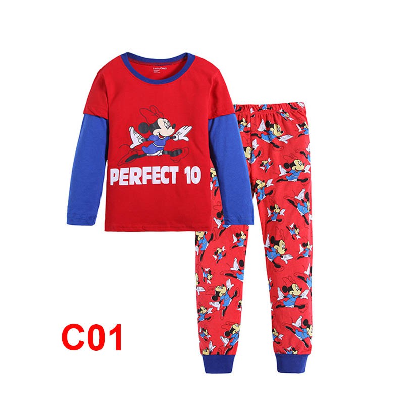 Bộ đồ ngủ 2 món áo thun tay dài + quần dài in hình chuột Mickey hoạt hình cho bé trai