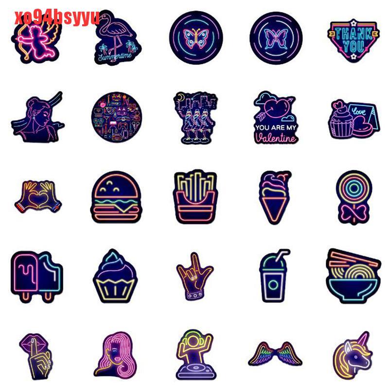 Bộ 50 Miếng Dán Chống Thấm Nước Màu Neon Chuyên Dụng Cho Ván Trượt / Laptop Xo94Bsyu