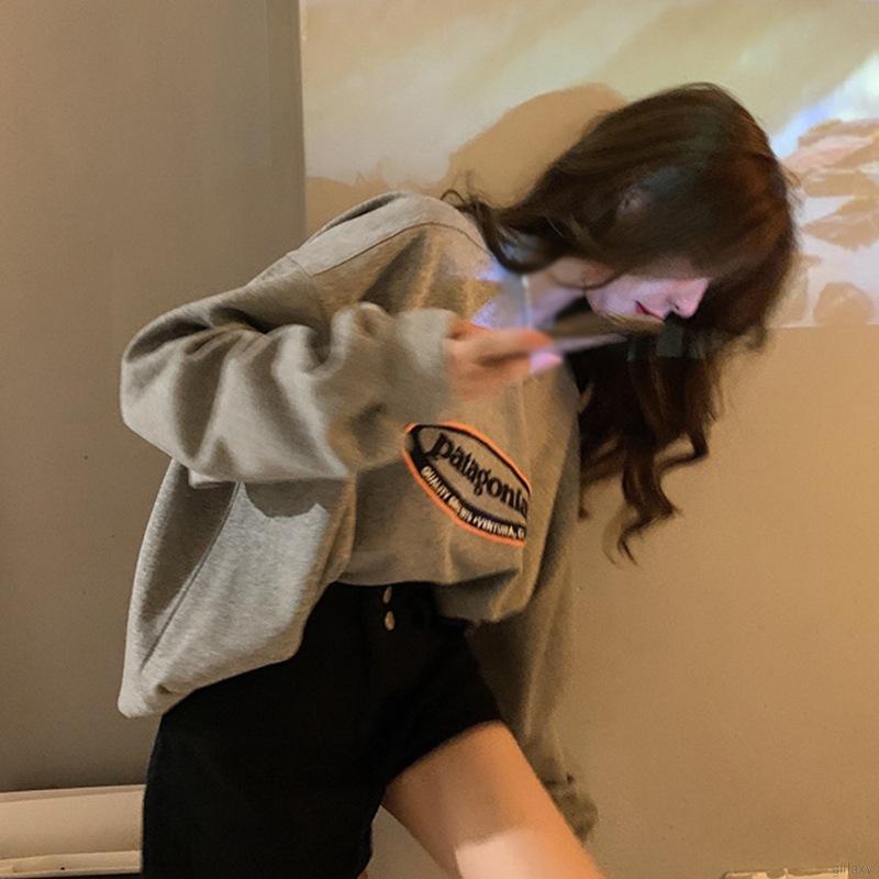 Áo Sweater Tay Dài Cổ Tròn In Chữ Phong Cách Retro Hàn Quốc Cho Nữ