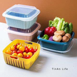 Bộ rổ nhựa có nắp đậy kèm chậu, bộ rổ thau vuông, có nắp đậy tiện lợi