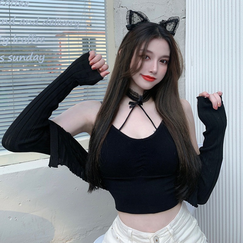 Áo Croptop Hai Dây Cổ Yếm Phối Ren Siêu Nhẹ Hở Lưng Có Đệm Ngực Thời Trang Quyến Rũ Cho Nữ