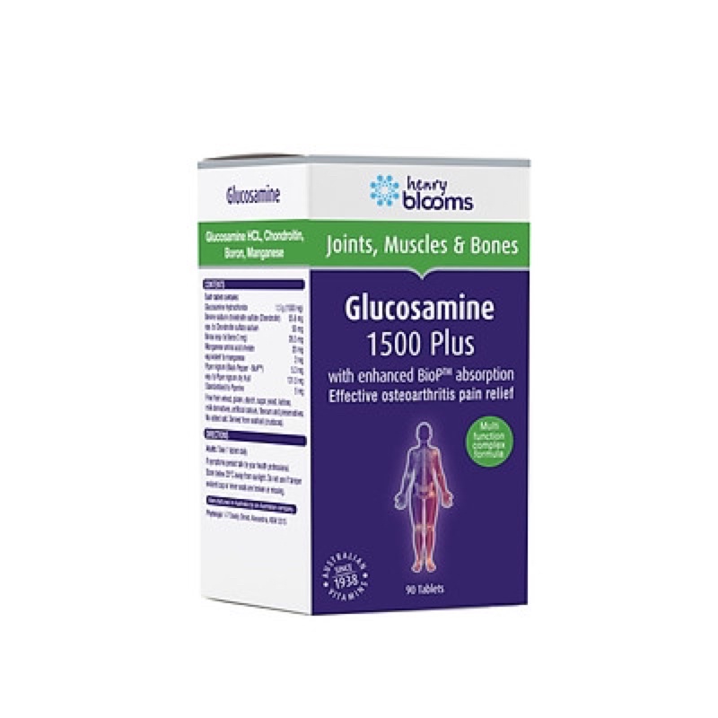 Viên Uống Henry Blooms Glucosamine 1500 Plus Bổ Xương Khớp Giúp Giảm Đau Nhức Xương Khớp 1 hộp 90 viên uống được 3 tháng