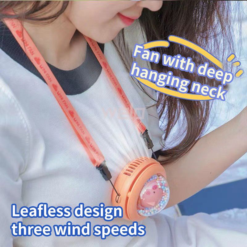 Quạt Không Cánh Mini 3 Tốc Độ Kiểu Dáng Hoạt Hình Kèm Dây Đeo Cổ Tiện Dụng
