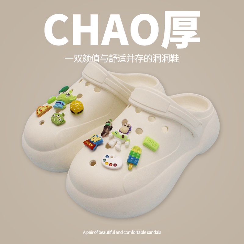 Dép Sục Cross Buzz Mũi Tròn Bánh Bèo Đế Cao 5cm Siêu Nhẹ kèm Sticker Dễ Thương - Dép Nữ Hot Trend
