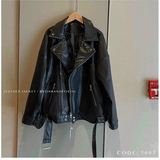 Áo khoác da nữ oversize dáng rộng ảnh thật