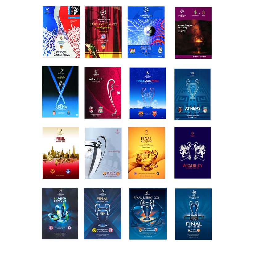 Bộ 22 sticker decal hình dán Poster Cup C1, Champions League, hình dán bóng đá, hình dán laptop
