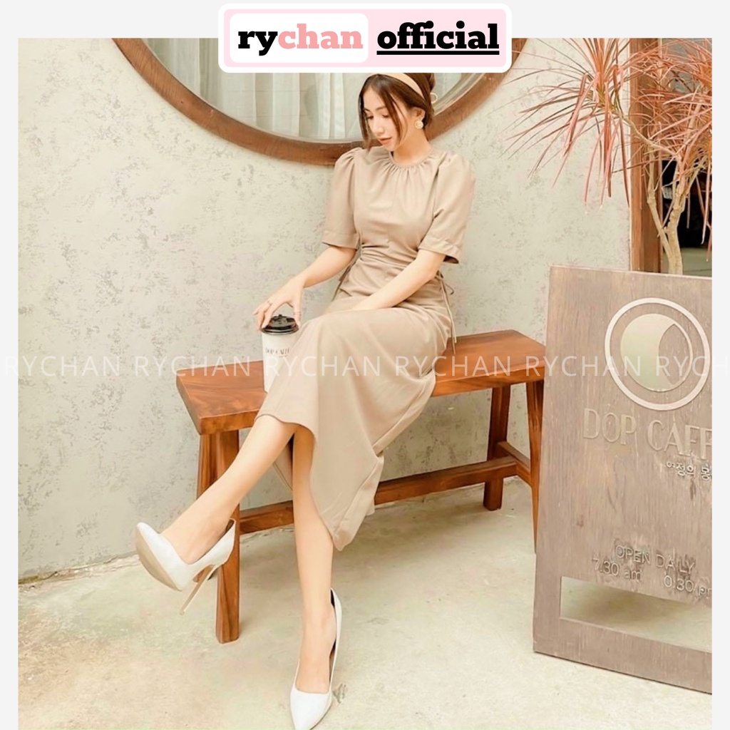 Đầm Nữ Dự Tiệc Sang Chảnh Cổ Tròn Tay Ngắn Khoec Eo Cực Cuốn Hút Màu, Đầm Xinh Nữ Kem Đen Vàng [ẢNH THẬT CUỐI] - DX9859