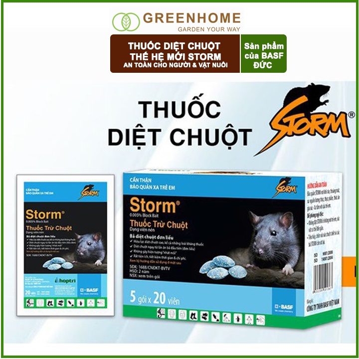 Bộ 2 Thuốc diệt chuột sinh học Storm, gói 20 viên, hiệu quả, an toàn với người và vật nuôi |Greenhome