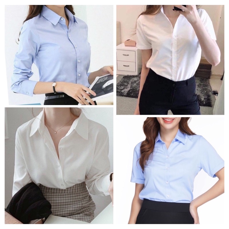 ÁO SƠ MI CỘC TAY trắng chất lụa chống nhăn, áo sơ mi công sở cổ đức dài tay dáng suông  _ảnh thật