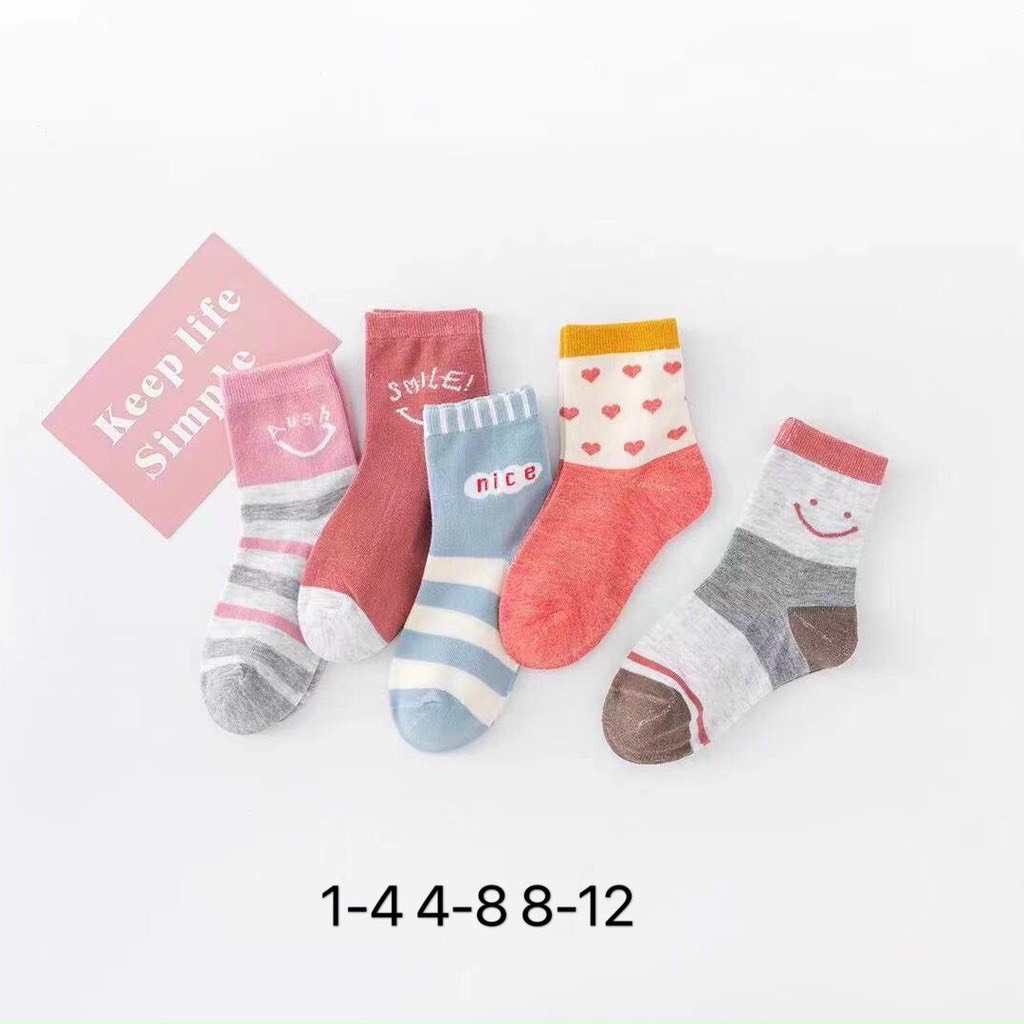 Set 5 đôi tất trẻ em mềm đẹp dày ấm có size từ 1 - 12 tuổi