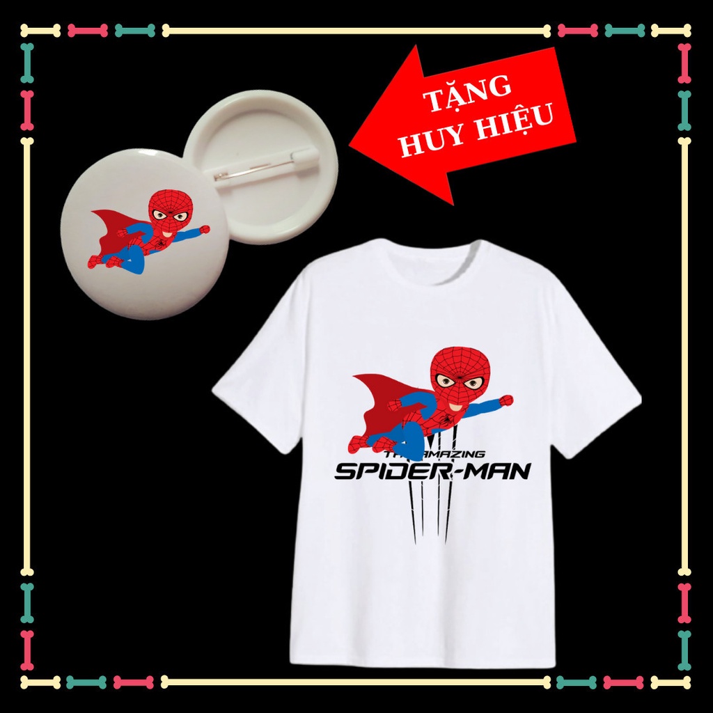 Áo Thun trẻ em mẫu Spiderman Người Nhện phong cách cho trẻ em đủ size áo-Tặng Huy Hiệu Spiderman