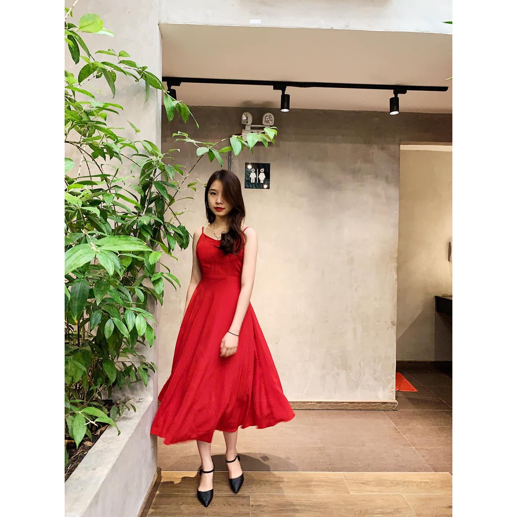 Đầm maxi 2 dây cổ v thắt nơ lưng siêu xinh