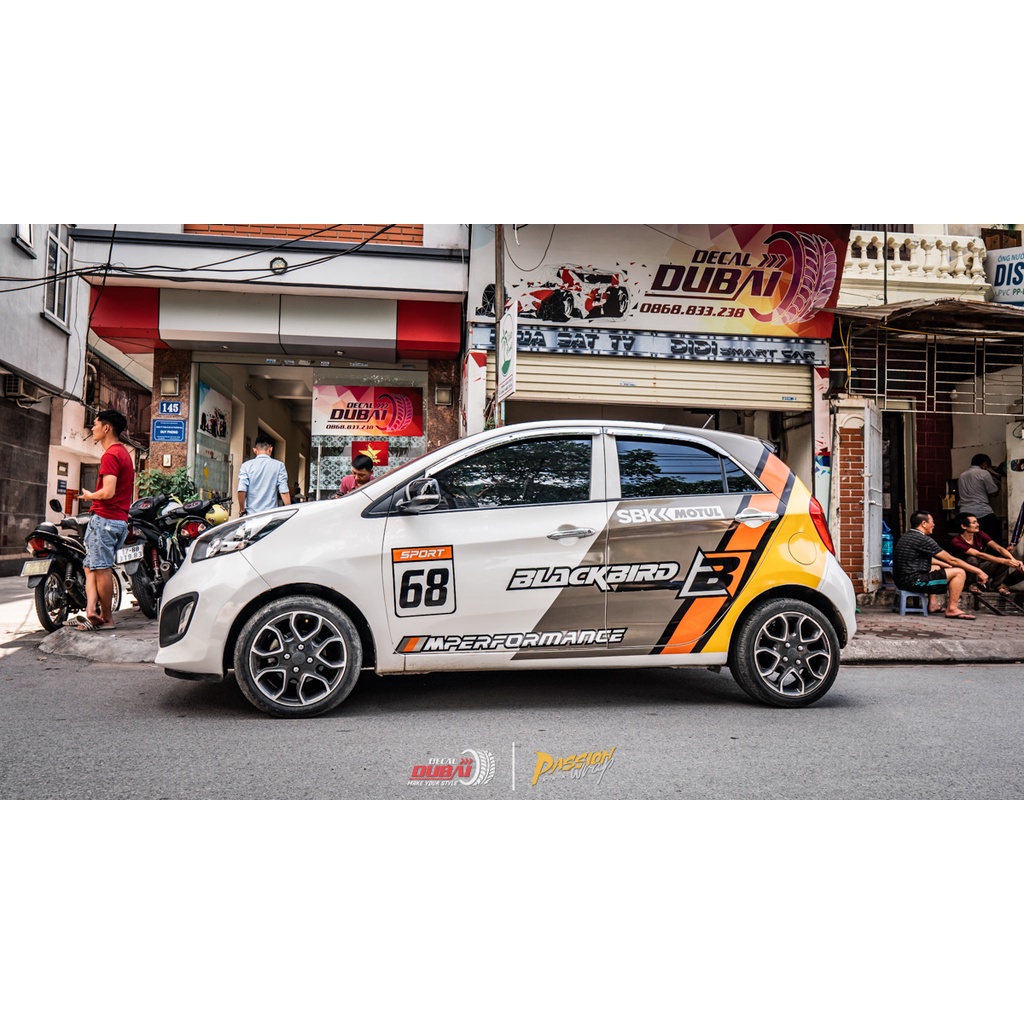 Tem thể thao dán trang trí xe Moirng