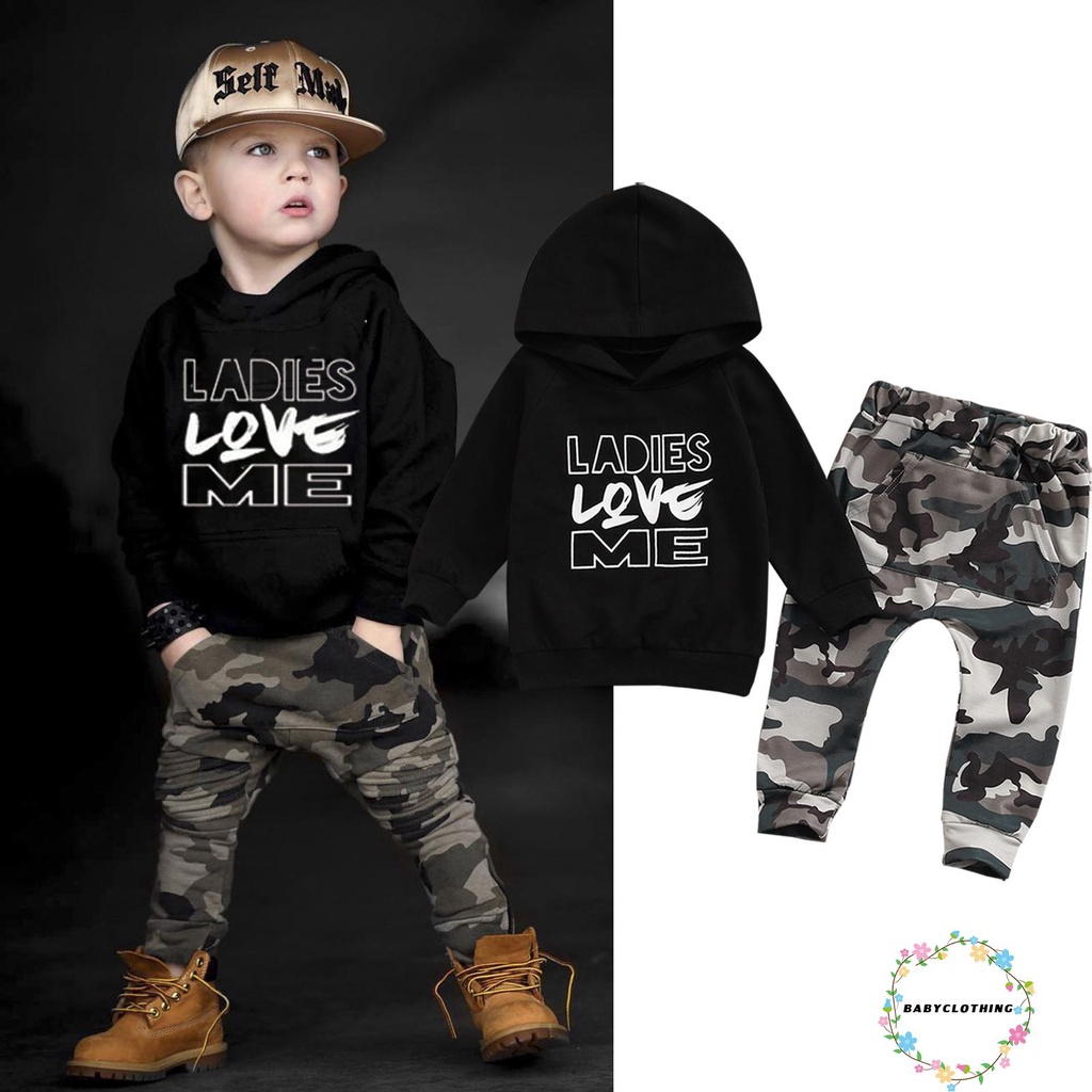 Áo hoodie tay dài in chữ + Quần dài họa tiết rằn ri 2 món thời trang xuân thu dành cho bé trai