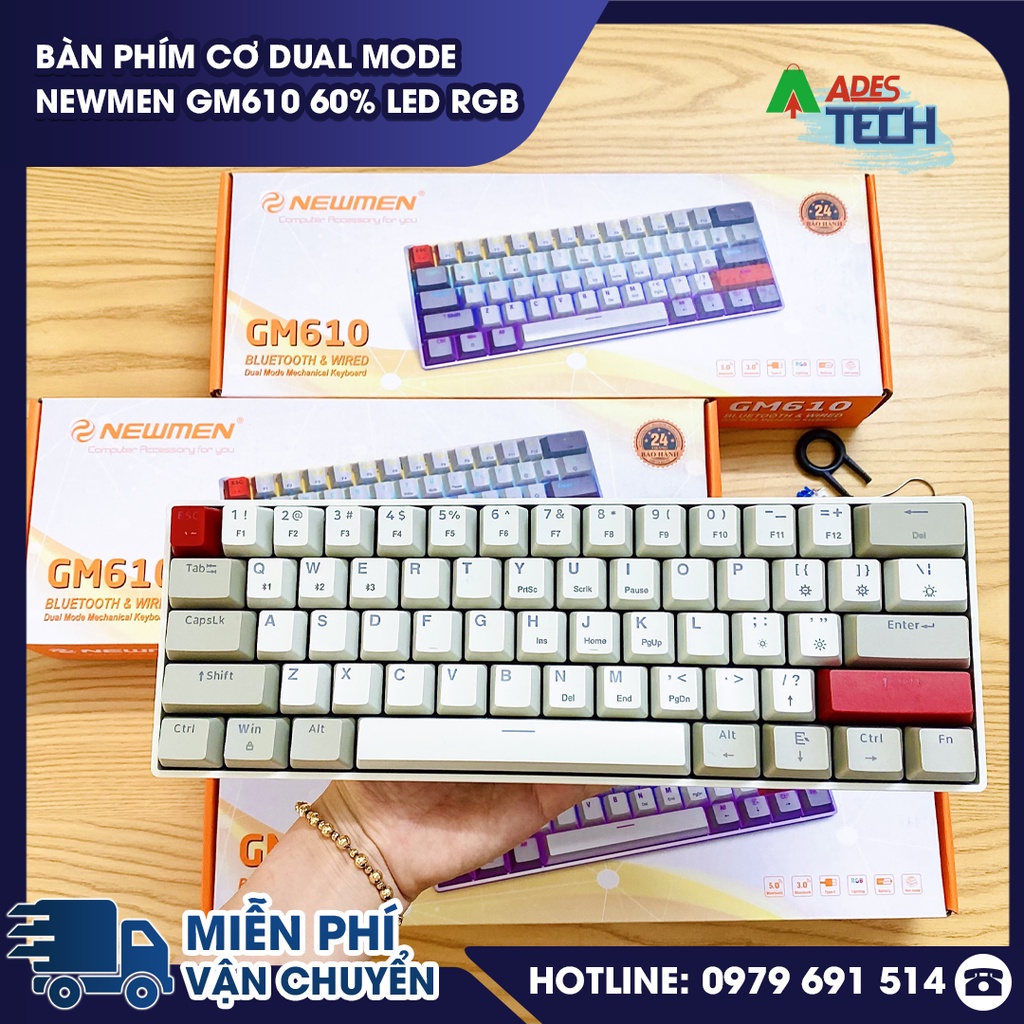 Bàn phím cơ Dual mode NEWMEN GM610 60% Led RGB Hàng Chính Hãng