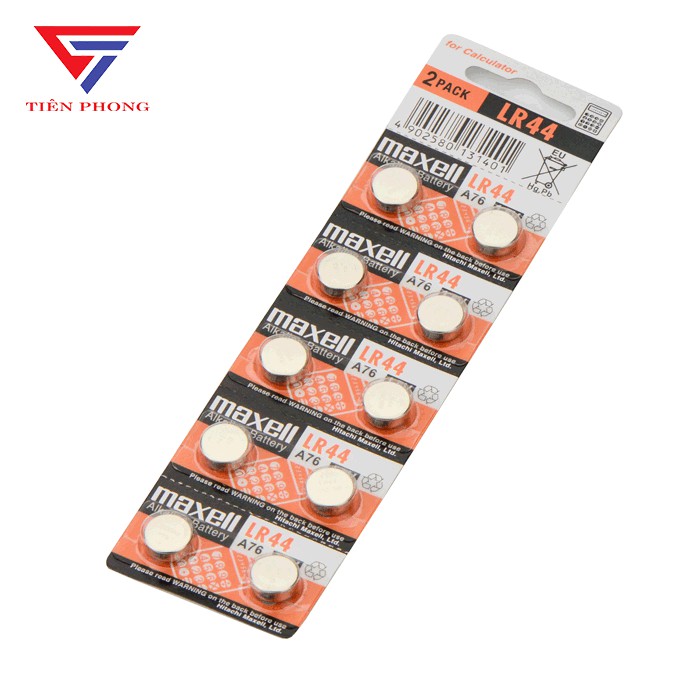 Pin cúc áo Maxell LR44, A76, AG13 - Vỉ 10 viên chính hãng