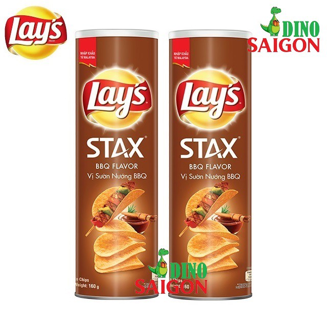 Bộ 2 hộp Bánh Snack Khoai Tây Lay's Stax Malaysia 160g Vị Sườn nướng BBQ