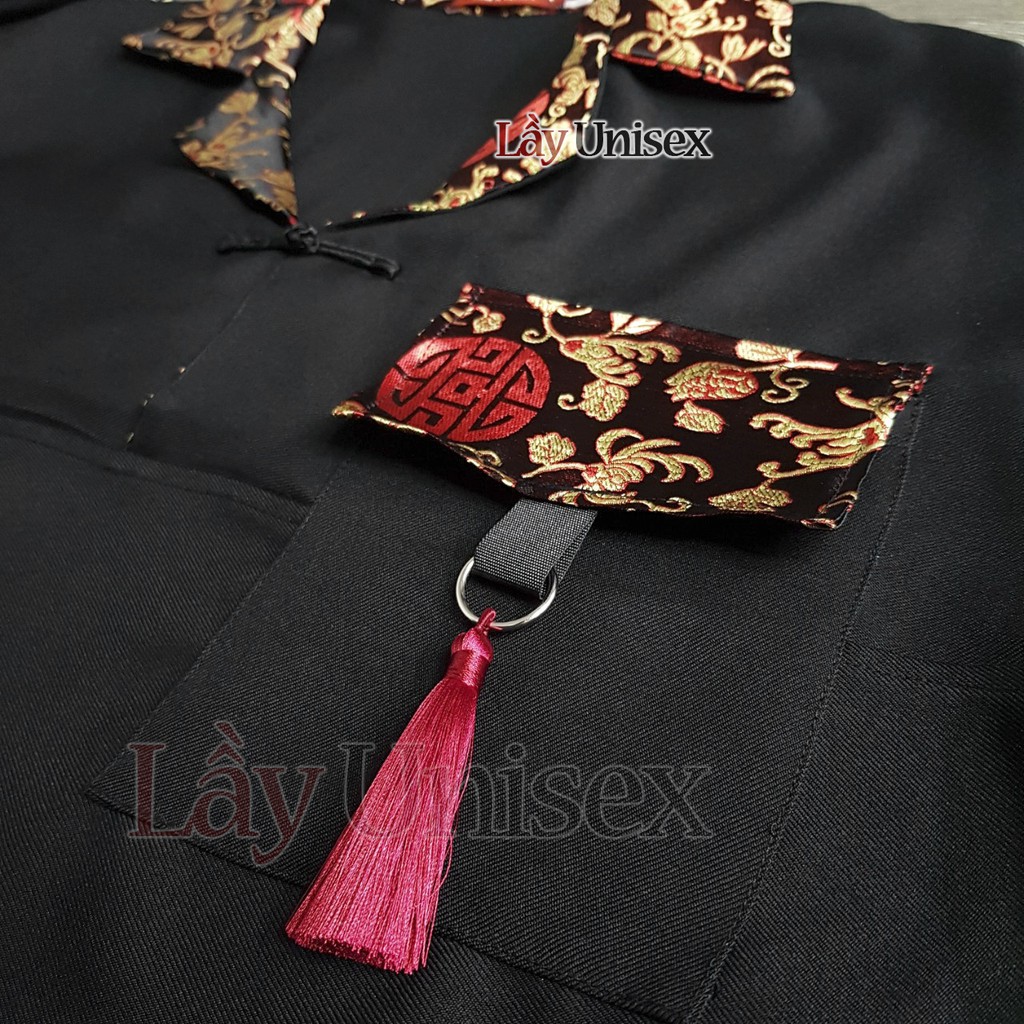 ( CÓ SẴN ) Áo shanghai bigsize cổ vest phối gấm form rộng tay lỡ - Áo cosplay cổ trang, cổ điển