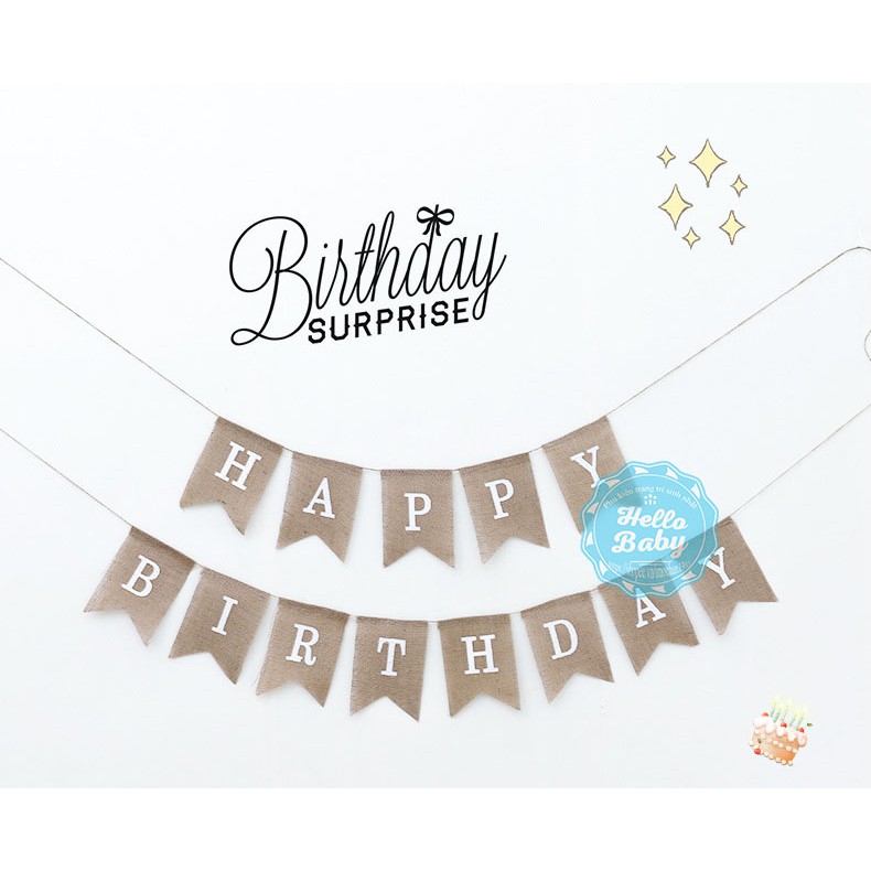 Dây đuôi cá, tam giác chữ Happy Birthday bằng vải