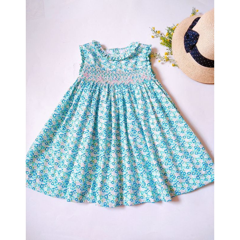 Đầm Smock hoa nhí xanh ngọc