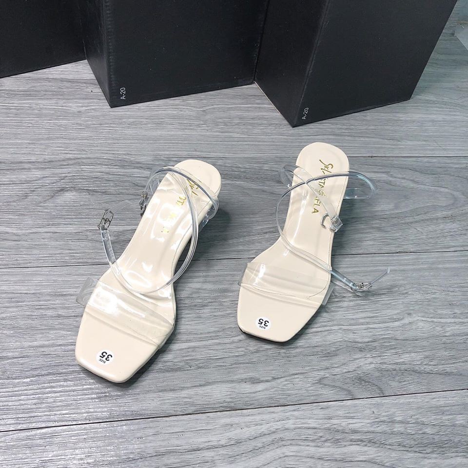 [ Ảnh thật] Sandal nữ quai trong suốt Gót Đá 4cm kèm clip