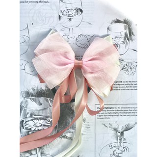 Kẹp tóc nơ màu hồng handmade cute