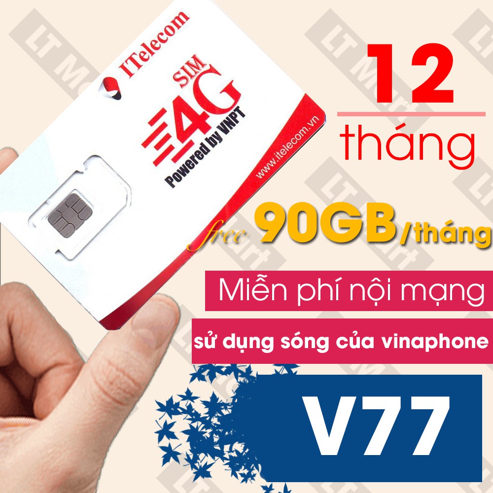Sim 4G Vina itelecom V77 chỉ với 77k tháng có 3GB ngày (90GB tháng) +Miễn phí gọi nội mạng Vinaphone LTmart thumbnail