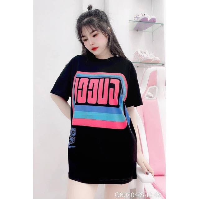Áo thun from rộng, cổ tròn tay lỡ, GUCCI, freesize 38-70kg. Mã: ATF37