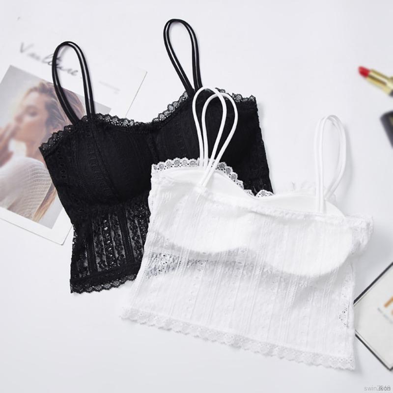 Áo Tank Top Phối Ren Hoa Thiết Kế Màu Trơn Thanh Lịch