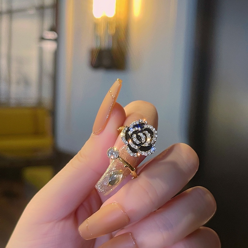 Nhẫn Hở Mạ Vàng Đính Hoa Trà Phong Cách Vintage