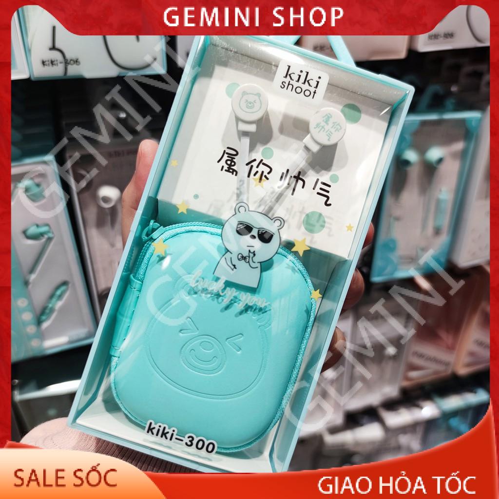 Tai Nghe Nhét cắm dây 3.5mm KiKi-300 Có Mic tặng hộp đựng Họa Tiết Hoạt Hình cho điện thoại và các thiết bị Gemini Shop