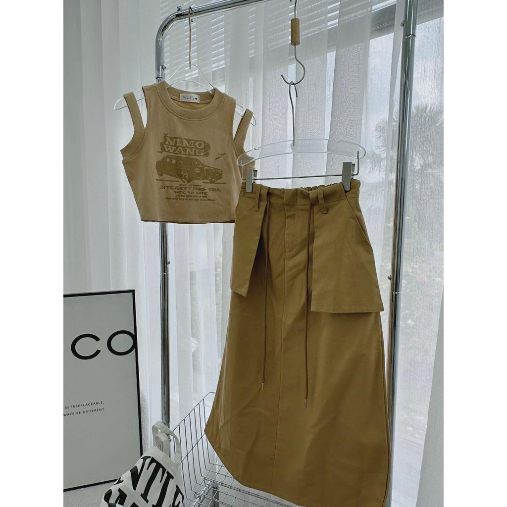 SET ÁO SÁT NÁCH CROPTOP + CHÂN VÁY MIDI TÚI (TH)