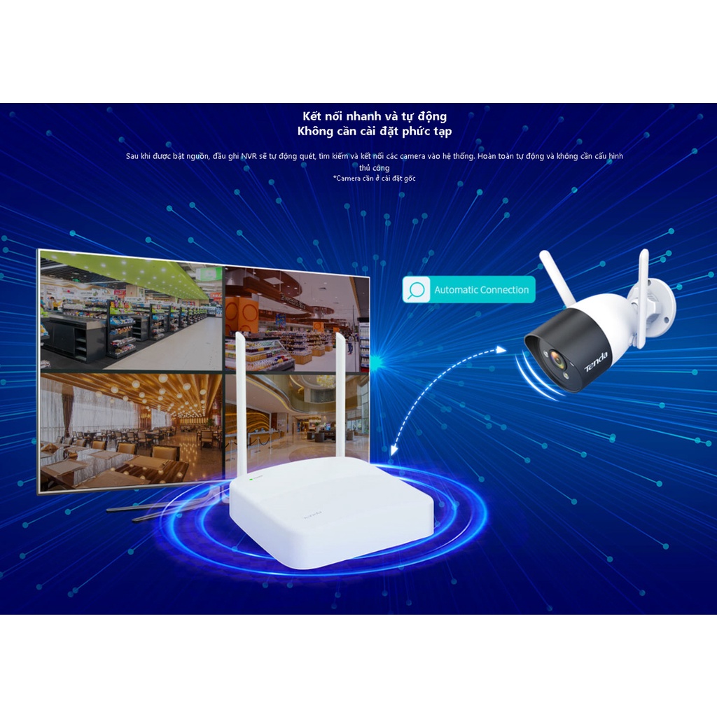 Trọn bộ 4 Camera IP Wifi Tenda 3MB 2K siêu nét K4W-3TC - Chính hãng TENDA