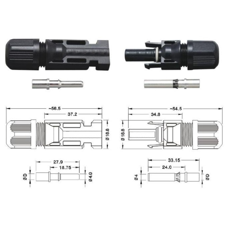 Jack MC4 kết nối tấm pin năng lượng mặt trời