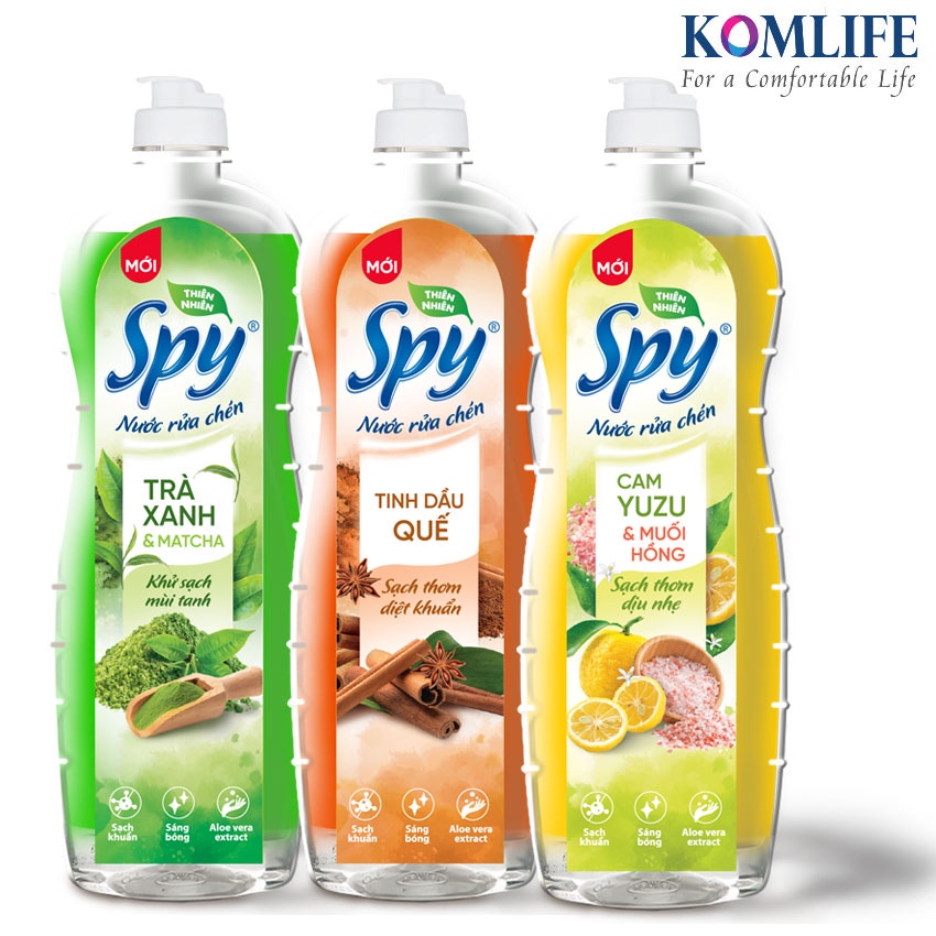 Nước rửa chén SPY, Dung tích 760ml chiết xuất từ thiên nhiên Cam& Muối hồng, Matche Trà xanh, Tinh dầu quế