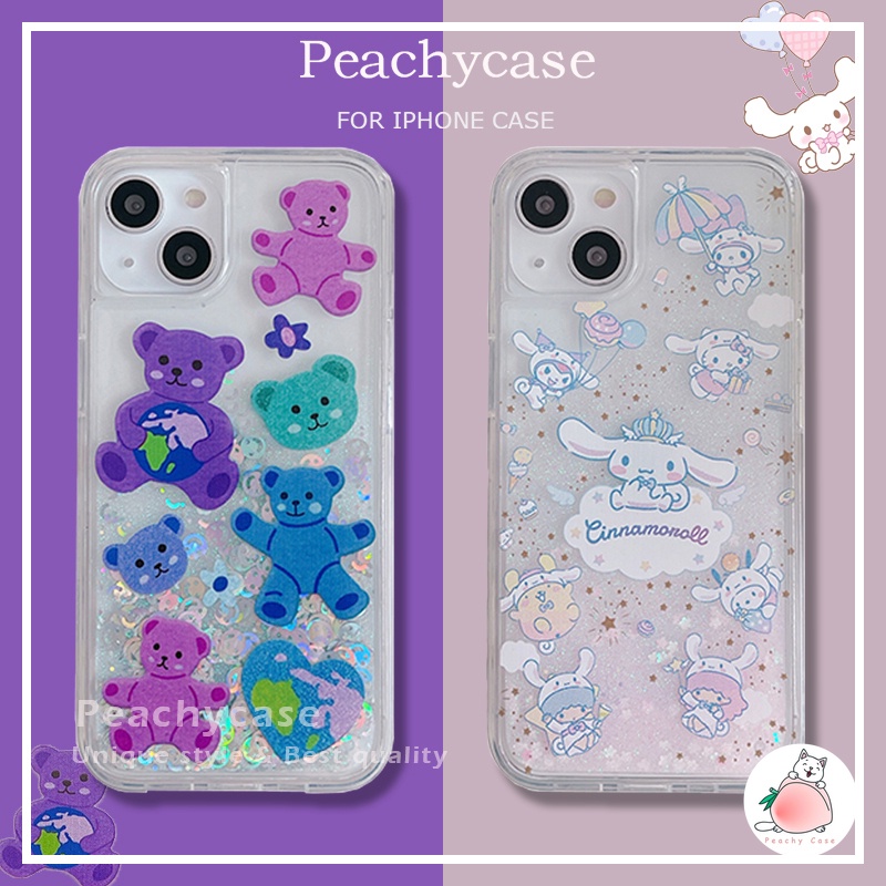 Ốp Điện Thoại Bằng Acrylic Cứng Hình Gấu / Cún / Cười Phối Kim Tuyến Nước iPhone 14 13 12 Pro Max 11 Xr 7plus 6 8 Plus Xr Xs Max X