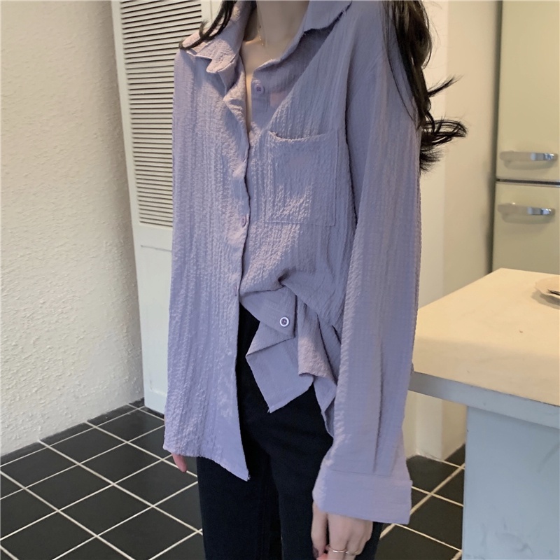 Áo sơ mi nữ Xiaozhainv dáng rộng tay dài có 6 màu thời trang phong cách Hàn Quốc