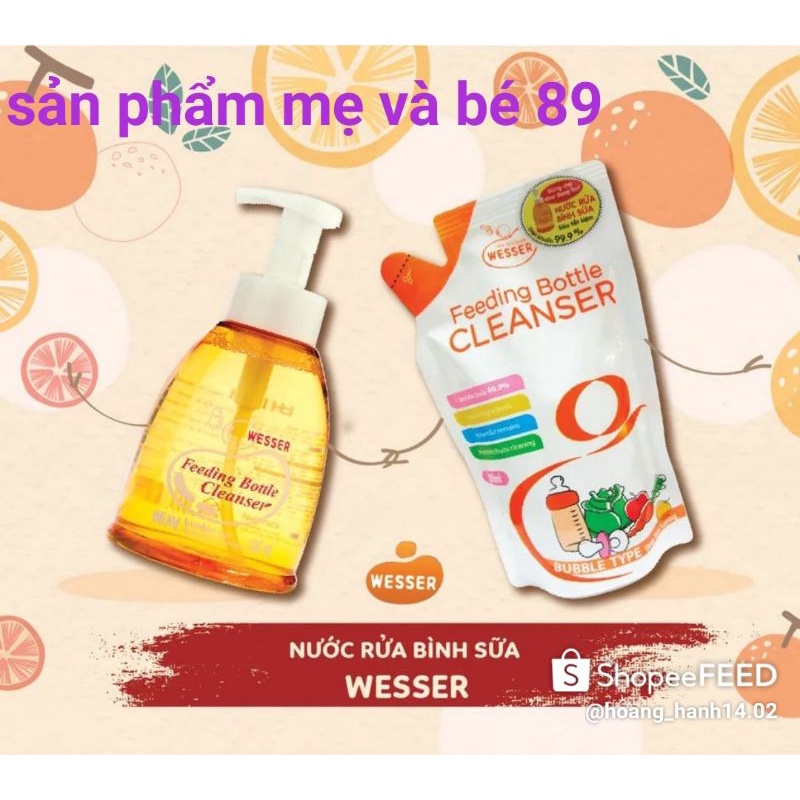 Combo 2 gói nước rửa bình sữa wesser 500ml  dạng túi